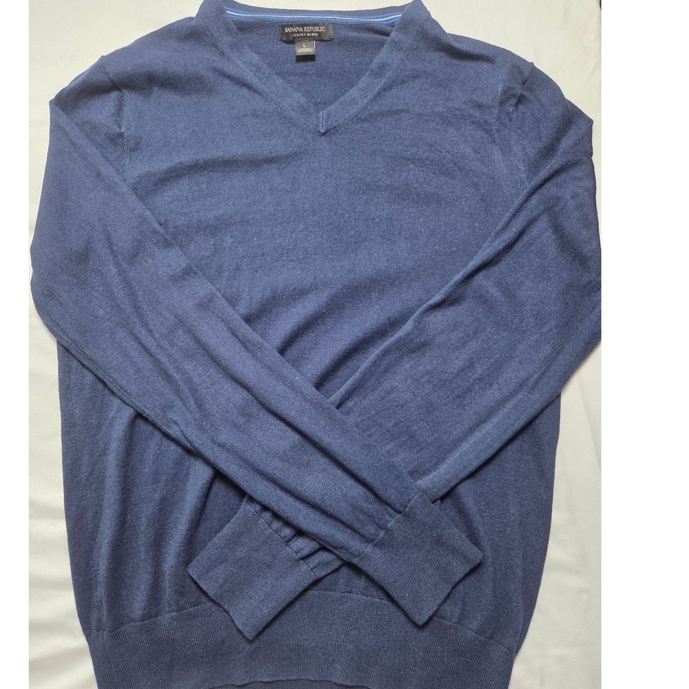 Banana Republic Luxury Blend Navy Blue V-Neck Silk Cotton Cashmere Sweater L